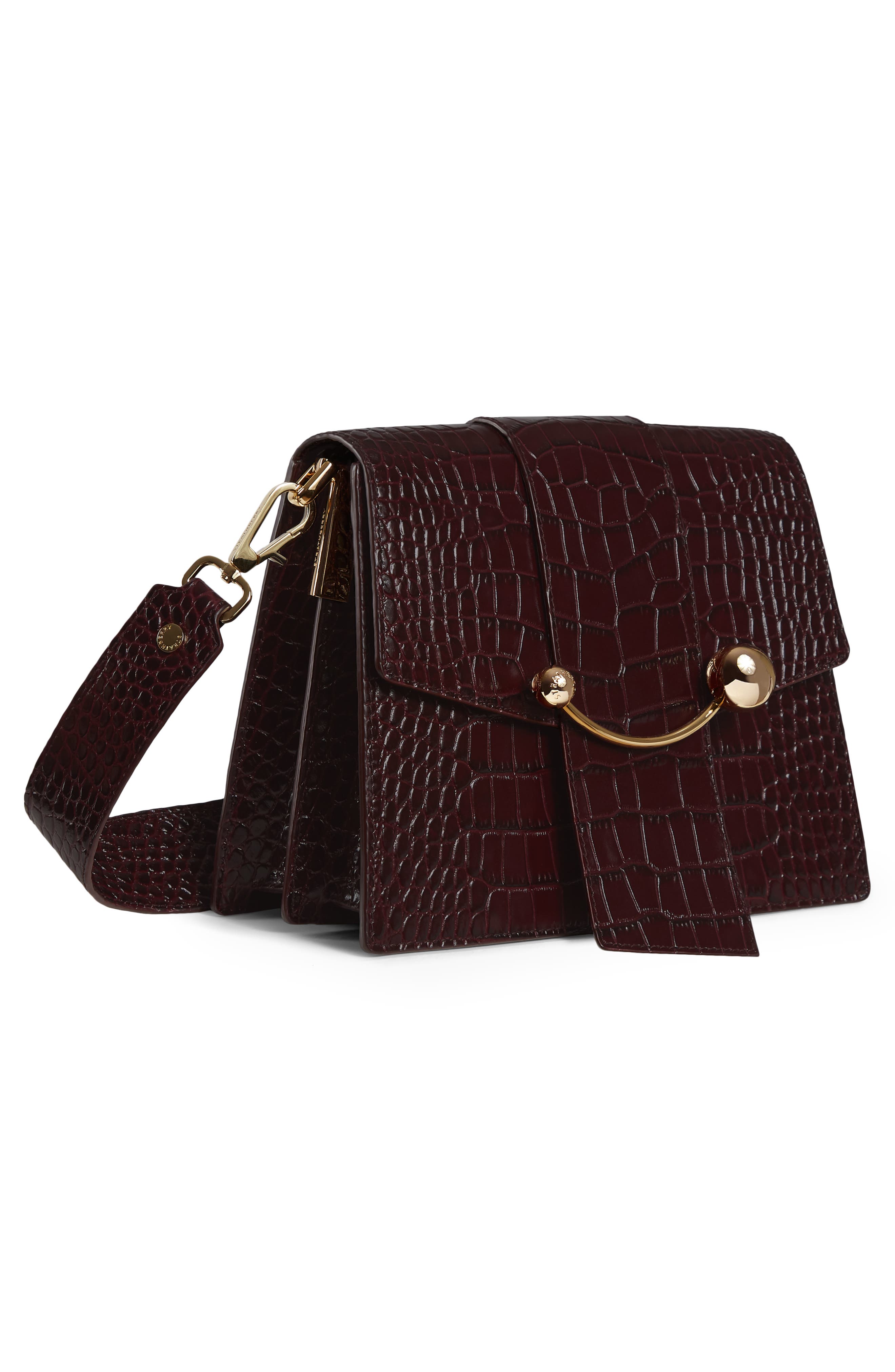 Strathberry Box Crescent Croc Embossed Shoulder Bag, Alternate, color, 