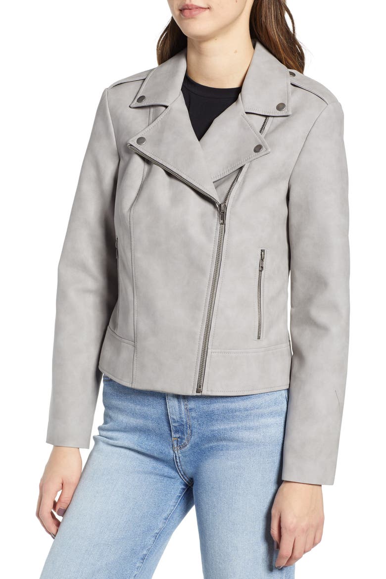 BB Dakota Easy Rider Faux Leather Moto Jacket, Alternate, color, STONE GREY