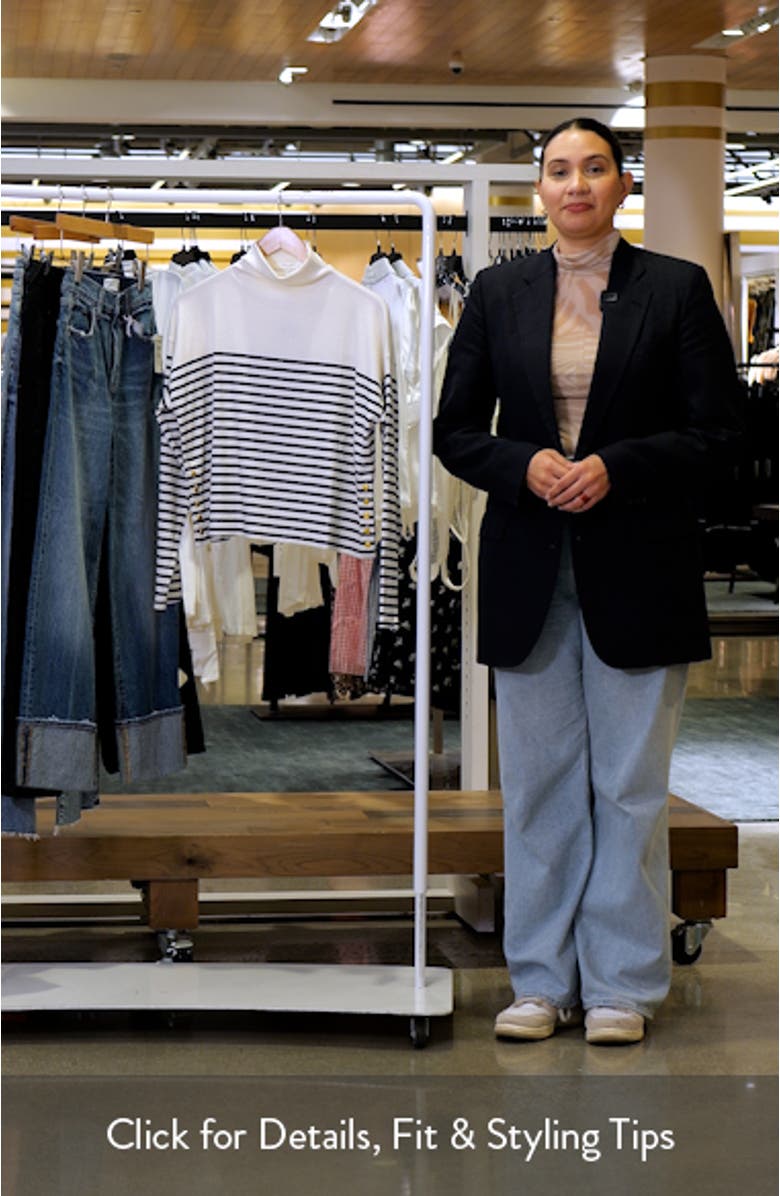 Stripe Rib Knit Side Button Funnel Neck Top, sales video thumbnail