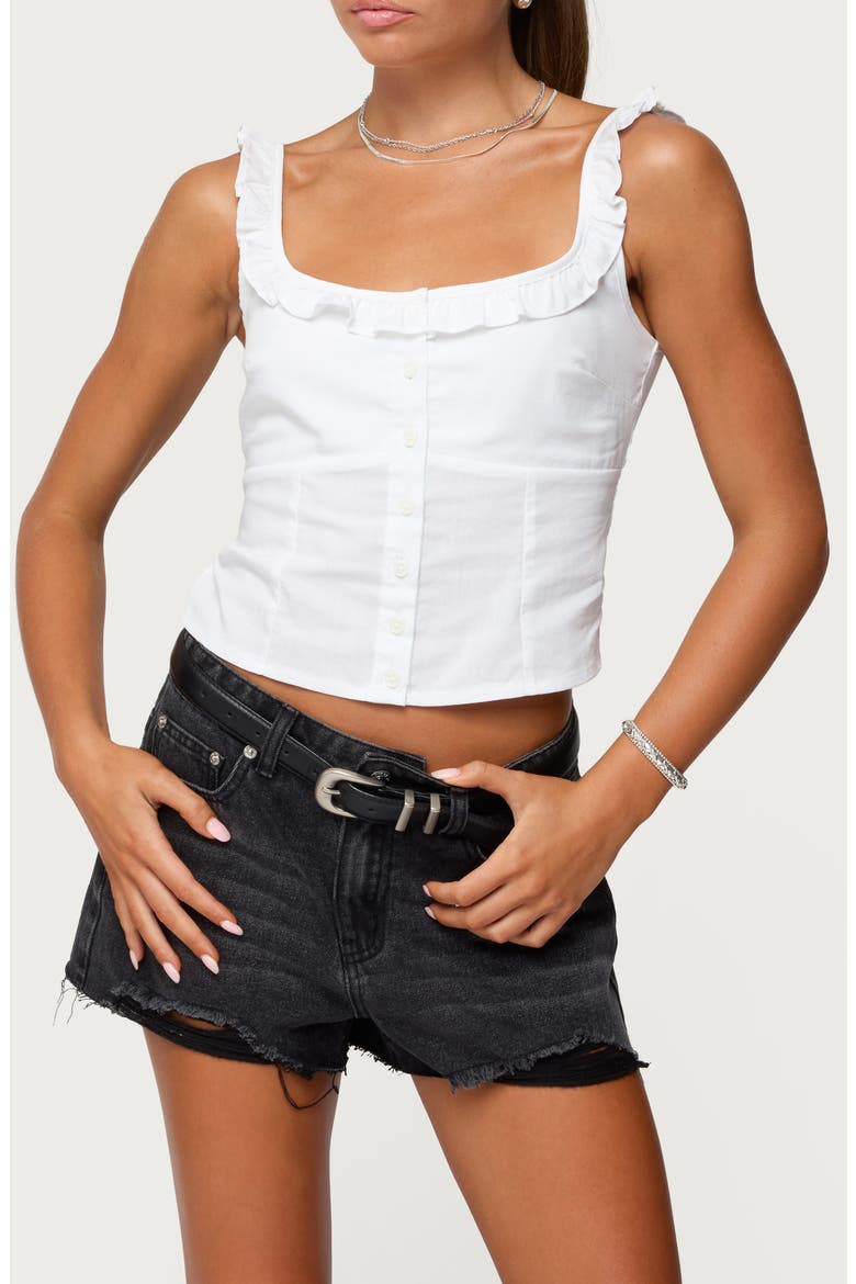 Noga Ruffle Crop Button-Up Shirt, Main, color, WHITE