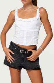 EDIKTED Noga Ruffle Crop Button-Up Shirt