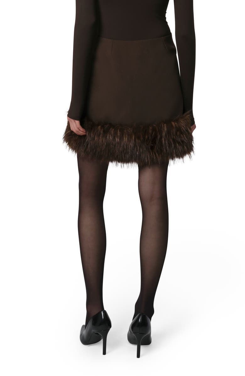 Apparis Meadow Stretch Crepe Miniskirt with Faux Fur Trim, Alternate, color, Dark Brown / Dark Brown