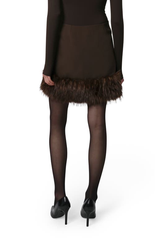 Apparis Meadow Stretch Crepe Miniskirt With Faux Fur Trim In Brown