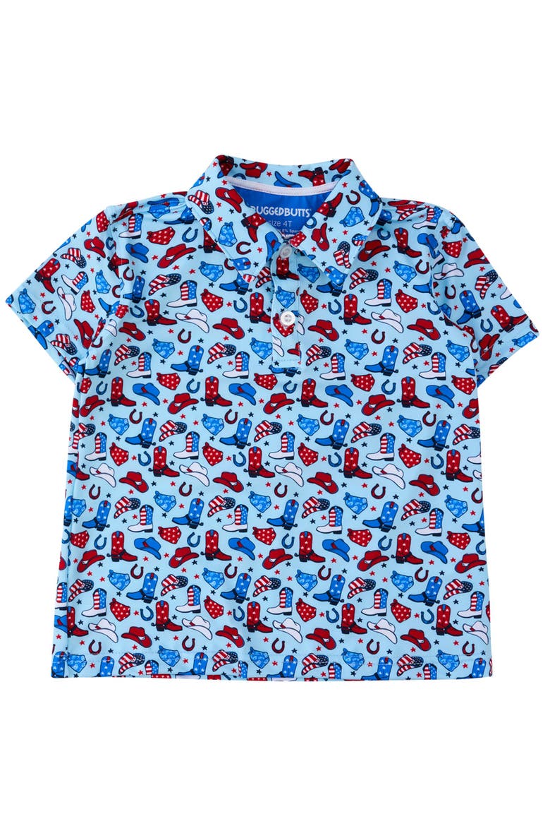 Knit Short Sleeve Performance Polo, Main, color, Tiny Blue Stars & Spurs
