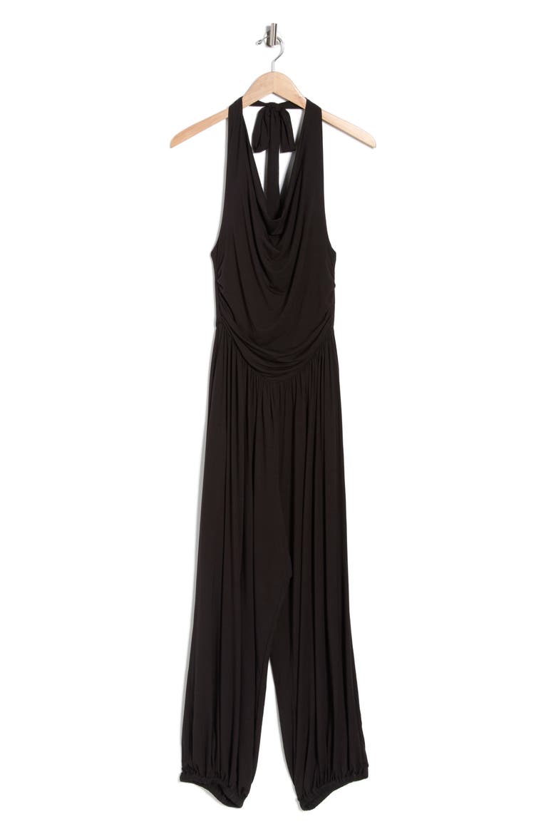 Halter Cowl Neck Jumpsuit, Alternate, color, BLACK