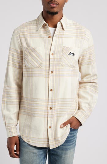 Snow White Plaid Cotton Flannel Button-Up Shirt