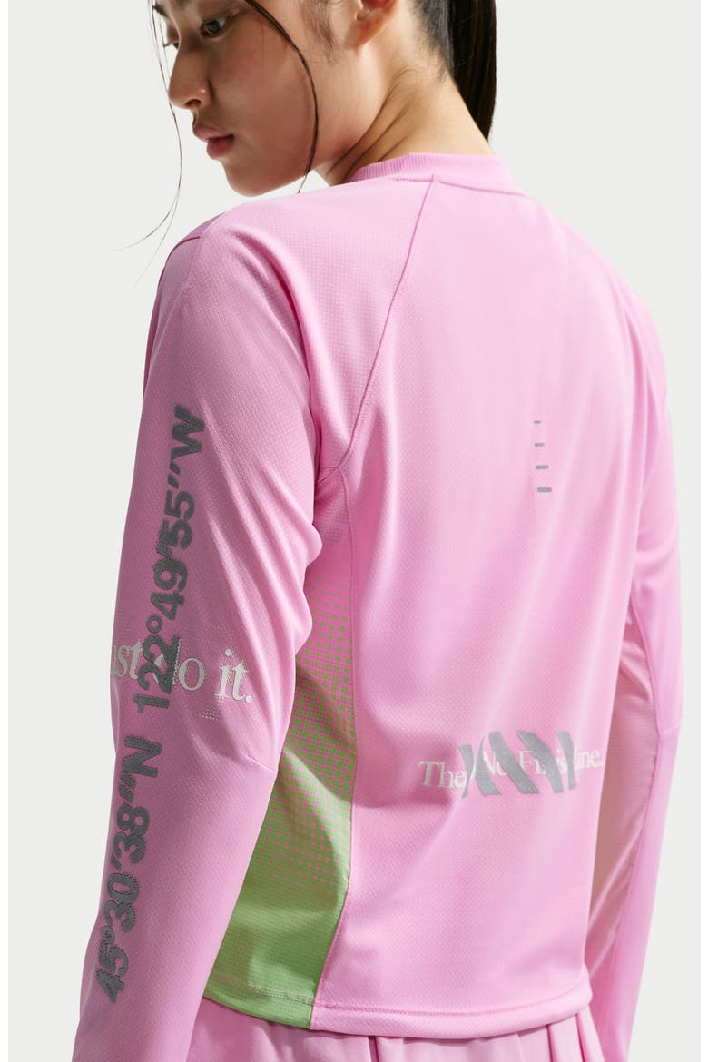 Graphic Long Sleeve Performance T-Shirt, Alternate, color, PINK RISE/ ILLUSION GREEN