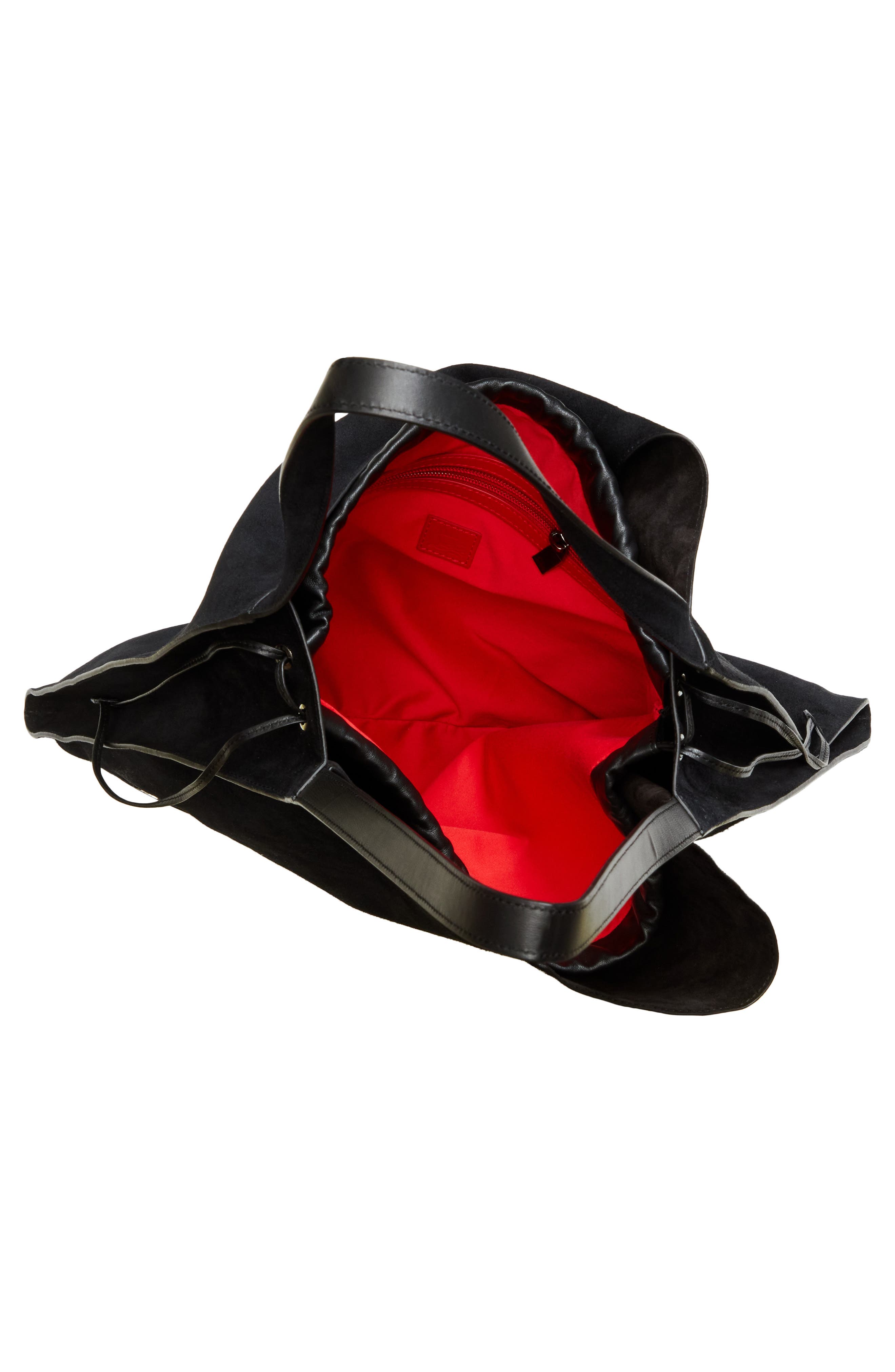Christian Louboutin Le 54 Suede Drawstring Tote, Alternate, color, B329 Black/ Black/ Gun Metal