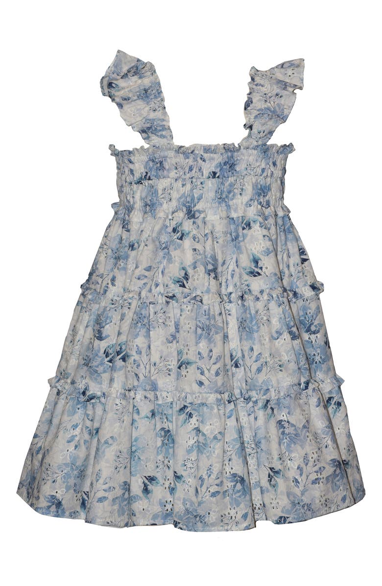 Iris & Ivy Kids' Flutter Sleeve Eyelet Tiered Dress, Alternate, color, Blue White