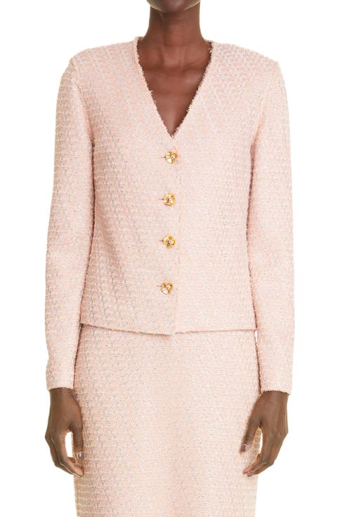 Raw Edge Sequin Tweed Knit Jacket