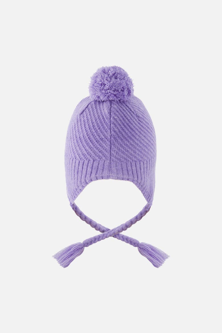 Girl Winter Peruvian Fleece Lined Ear Flap Knit Hat with Pompom, Alternate, color, Violet