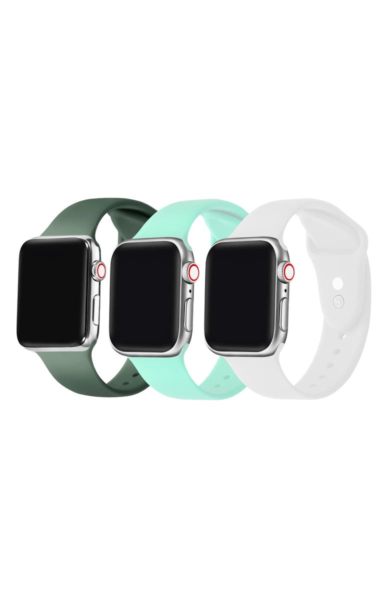 The Posh Tech Assorted 3-Pack Silicone Apple Watch<sup>®</sup> Watchbands, Alternate, color, Green/ Mint/ White