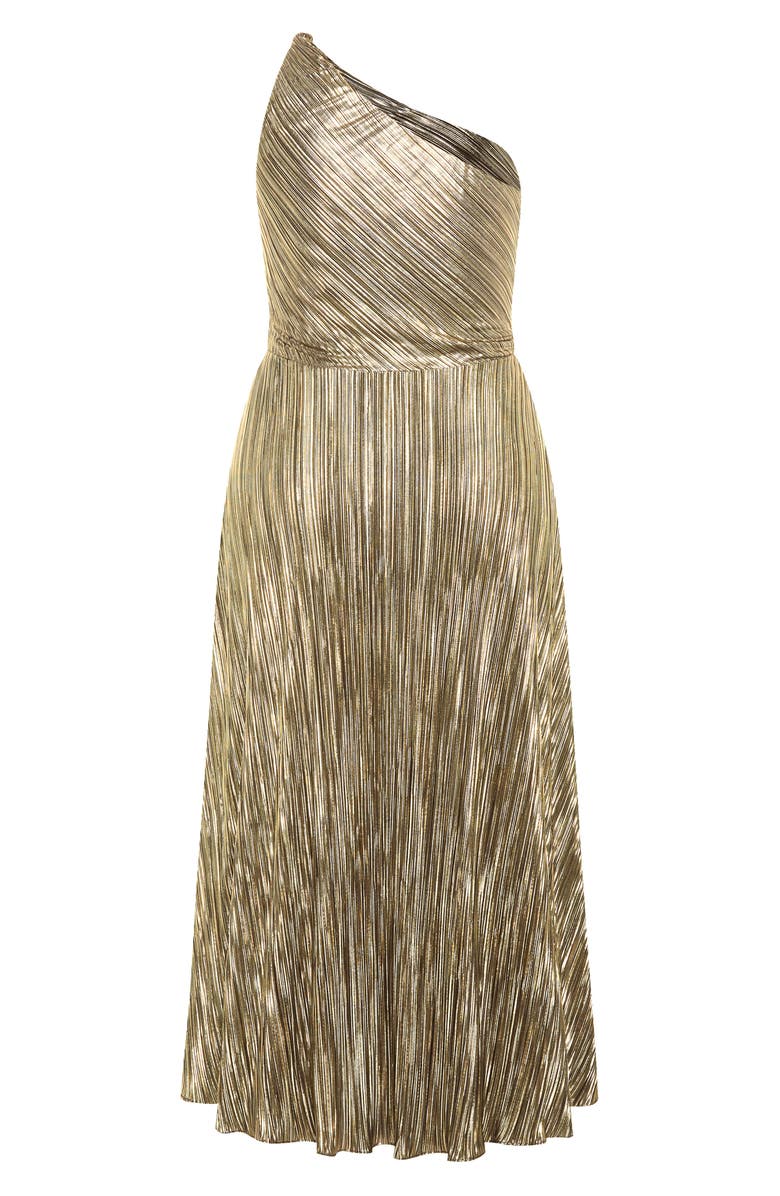 City Chic Kamila Metallic One-Shoulder Maxi Dress, Alternate, color, Bronze