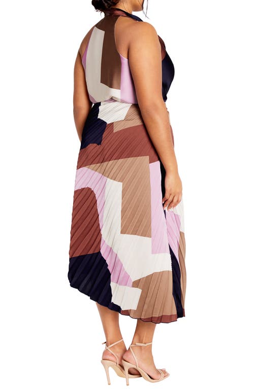 Shop City Chic Amaya Print Pleated Satin Maxi Skirt In Geo Muse