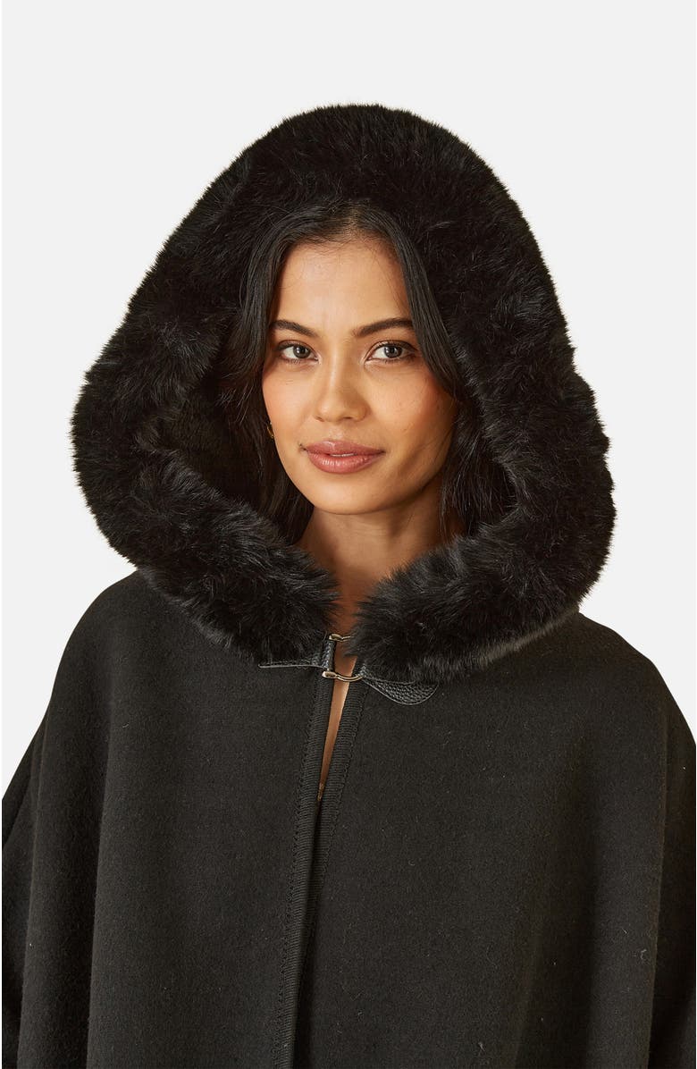 Yumi Hooded Fur Cape Jacket, Alternate, color, Black