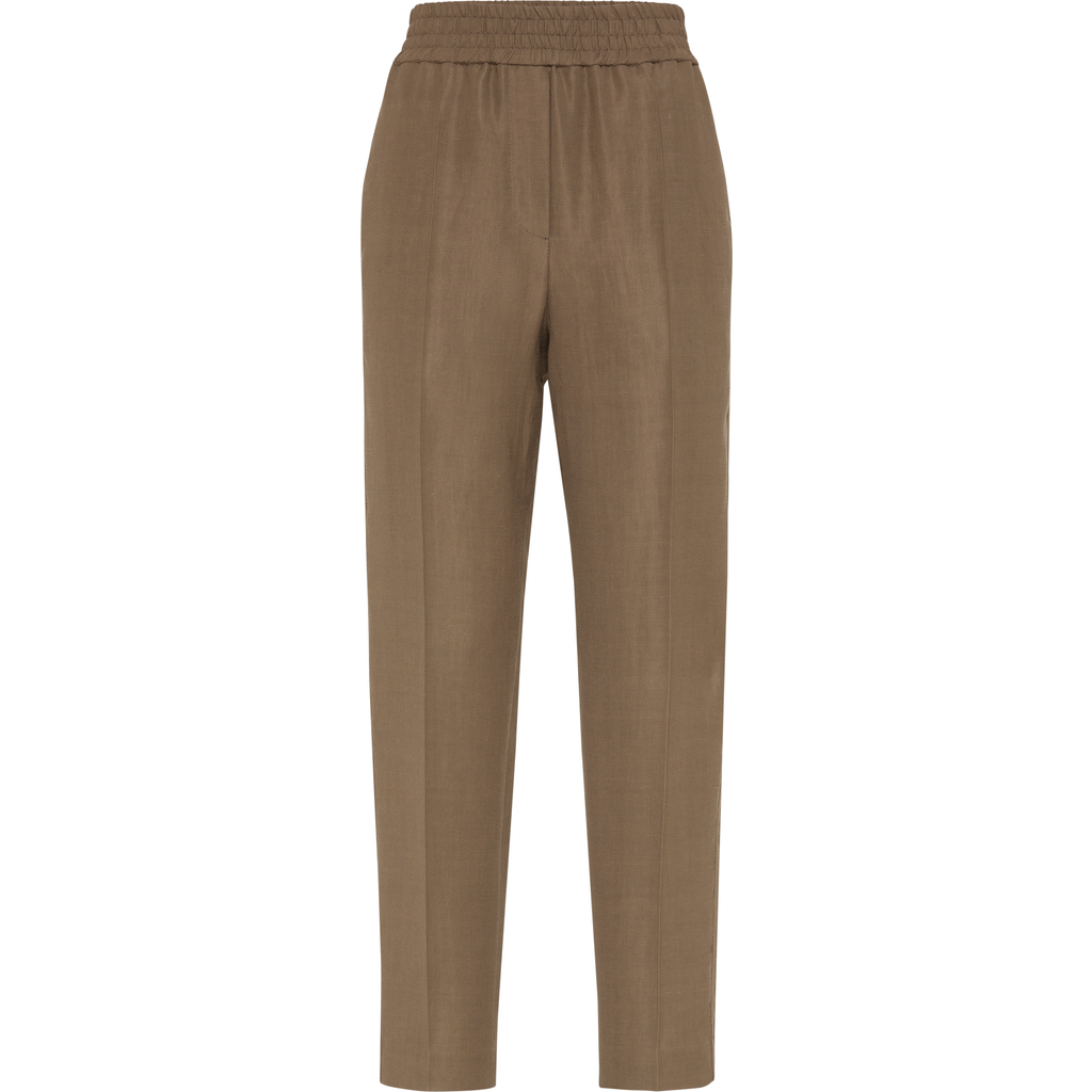 Brunello Cucinelli Brown Linen Blend Trousers In Cocoa