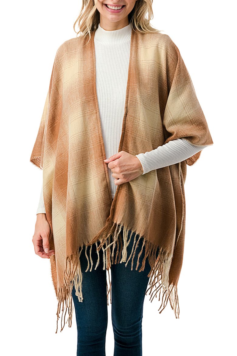 Plaid Ruana, Main, color, BROWN