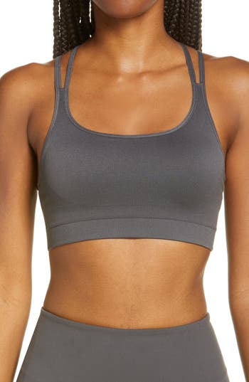 Zella Seamless Strappy Sports Bra In Grey Forged