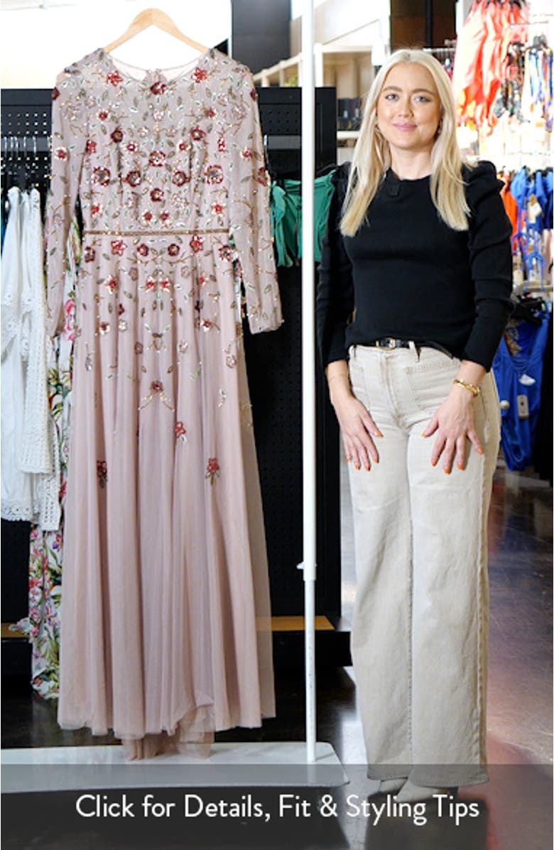 Beaded Long Sleeve Chiffon Gown, sales video thumbnail