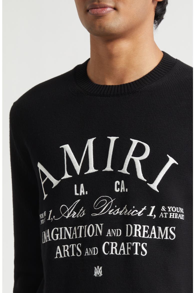 Arts District Embroidered Cotton Crewneck Sweater, Alternate, color, BLACK