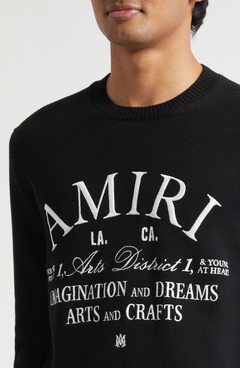AMIRI Arts District Embroidered Cotton Crewneck Sweater, Alternate, color, Black