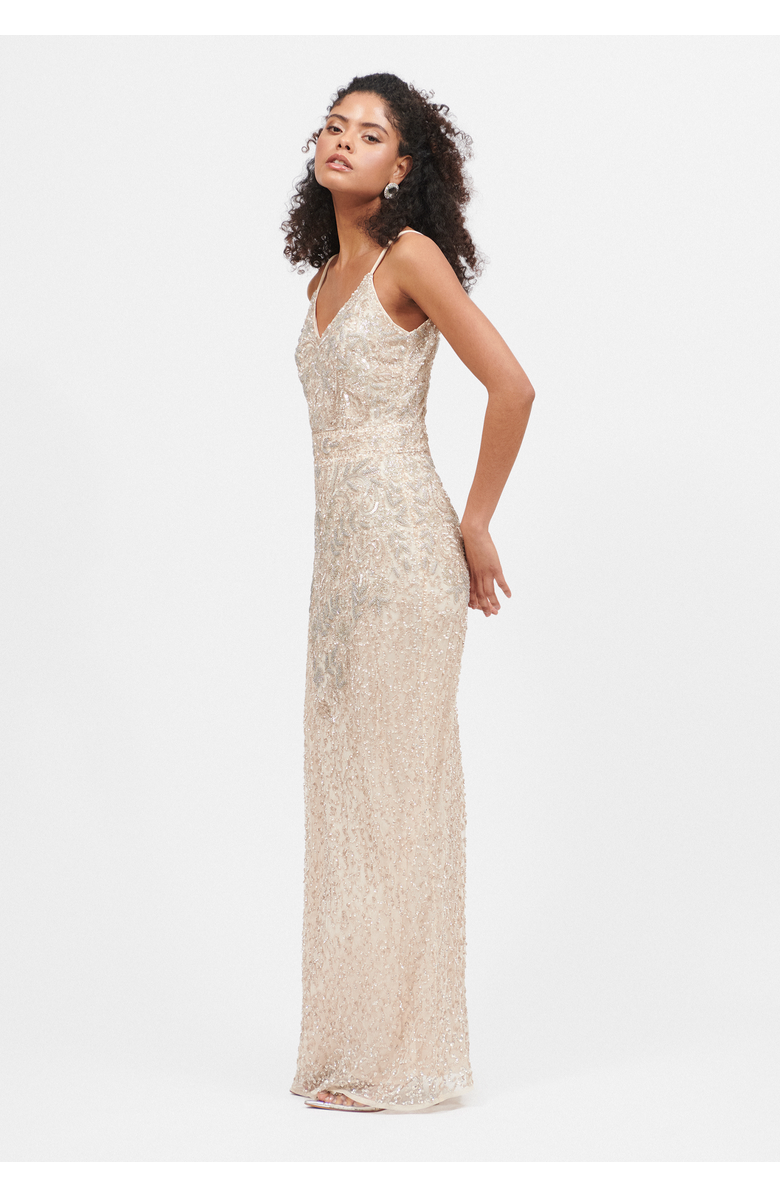 BEAUUT Occasion Embellished Sequin Beaded V Neck With Straps Evening Maxi Dress, Alternate, color,
