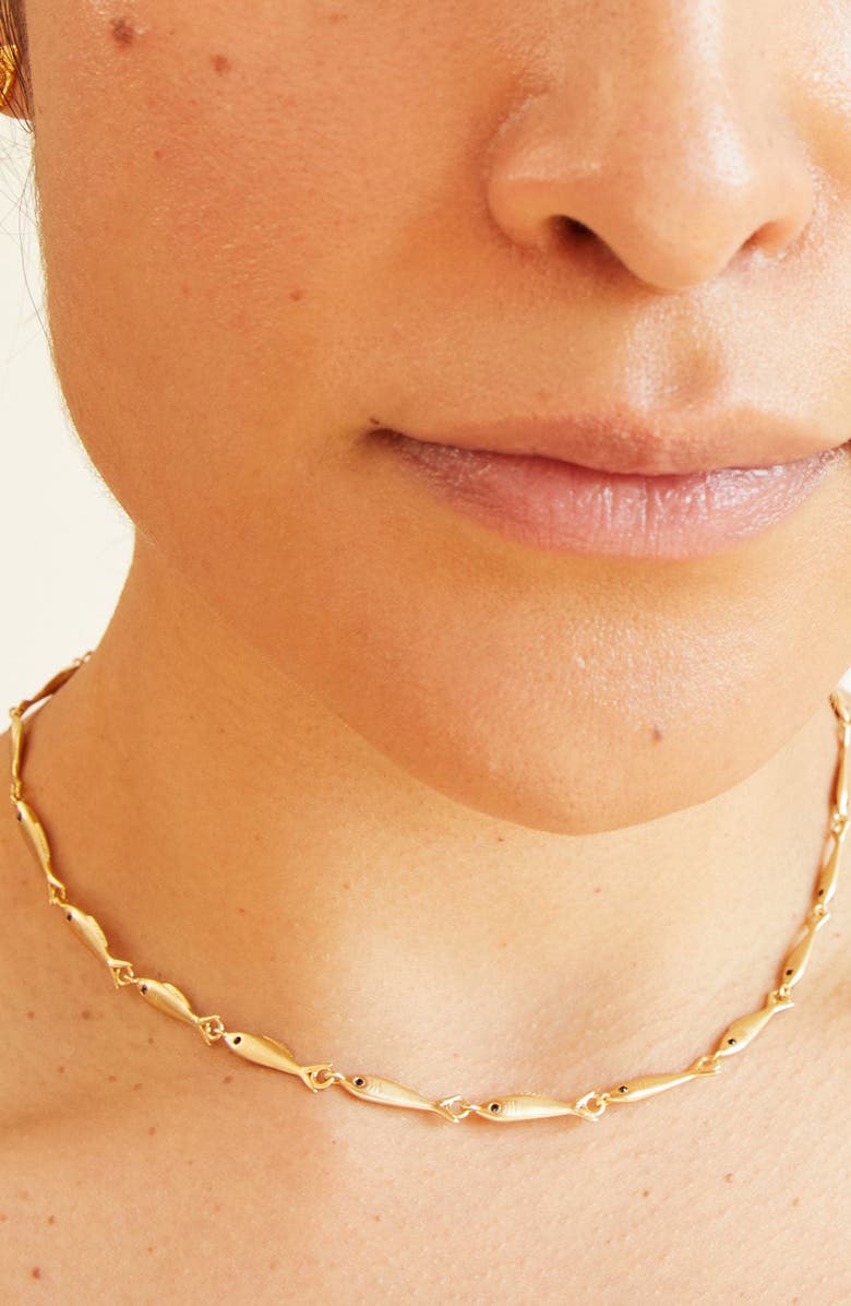 Clare V. Sardine Chain Necklace, Alternate, color, Vintage Gold