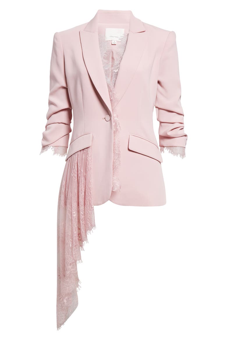 Keeves Cascading Lace Trim Blazer, Alternate, color, ROSY QUARTZ