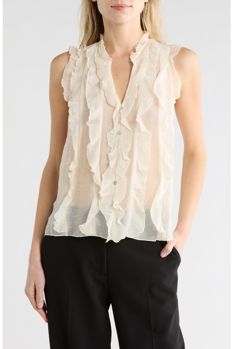 Ruffle Front Sleeveless Button-Up Top, Main, color, IVORY