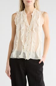 JASON WU Ruffle Front Sleeveless Button-Up Top