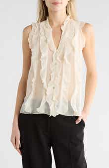 JASON WU Ruffle Front Sleeveless Button-Up Top