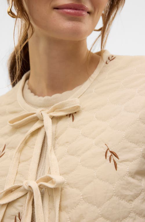 Vero Moda Evelyn Embroidered Quilted Short Jacket In Oatmeal