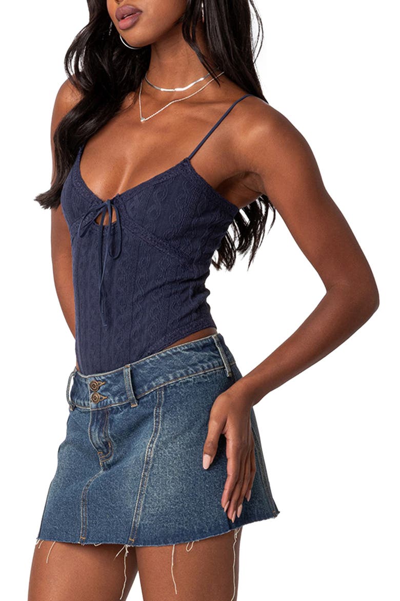 Lacey Keyhole Knit Bodysuit, Alternate, color, NAVY