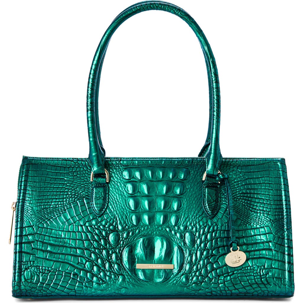 Brahmin Sophia Croc Embossed Leather Satchel In Green