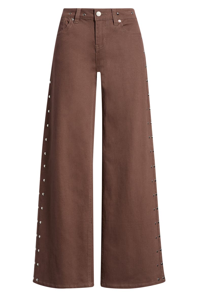 Studded Low Rise Wide Leg Jeans, Alternate, color, BROWN