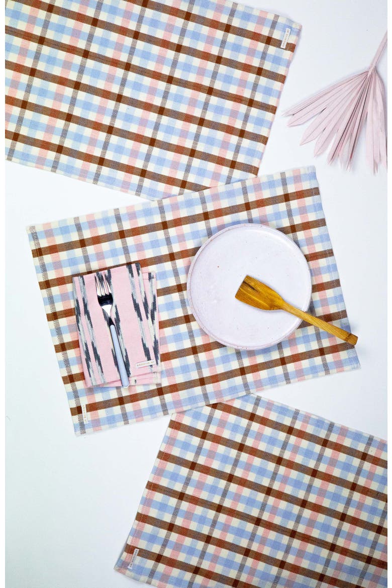 Handwoven Classic Plaid Cotton Placemats, Set of 4, Main, color, Brown