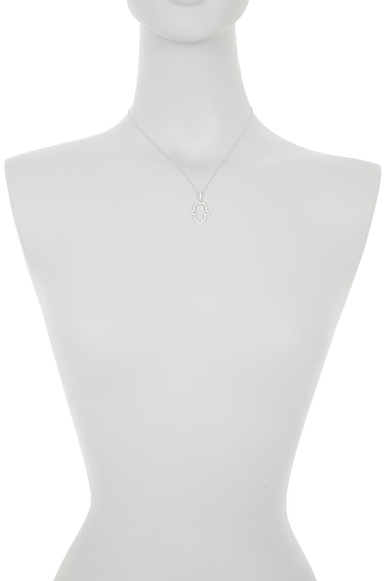 Sterling Silver Cubic Zirconia Hamsa Pendant Necklace, Alternate, color, WHITE