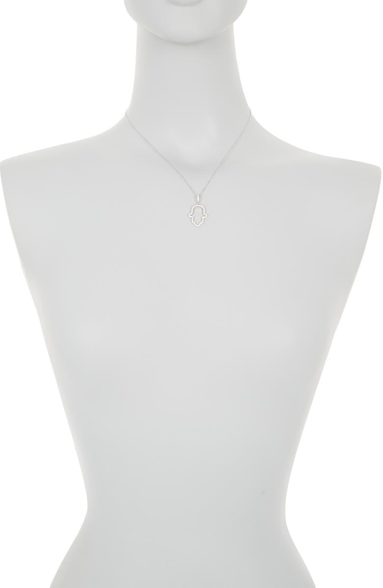 SUZY LEVIAN Sterling Silver Cubic Zirconia Hamsa Pendant Necklace, Alternate, color, White