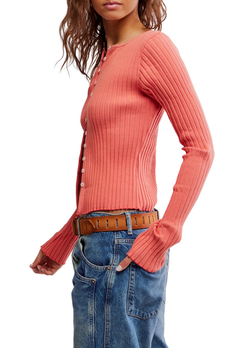 Tilly Rib Long Sleeve Button-Up Top, Alternate, color, CRABAPPLE