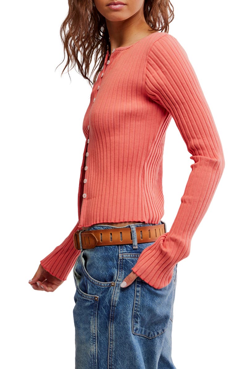 Free People Tilly Rib Long Sleeve Button-Up Top, Alternate, color, Crabapple