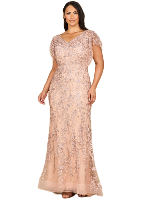 Lara New York Cap Sleeve Mermaid V-neck Gown In Pink