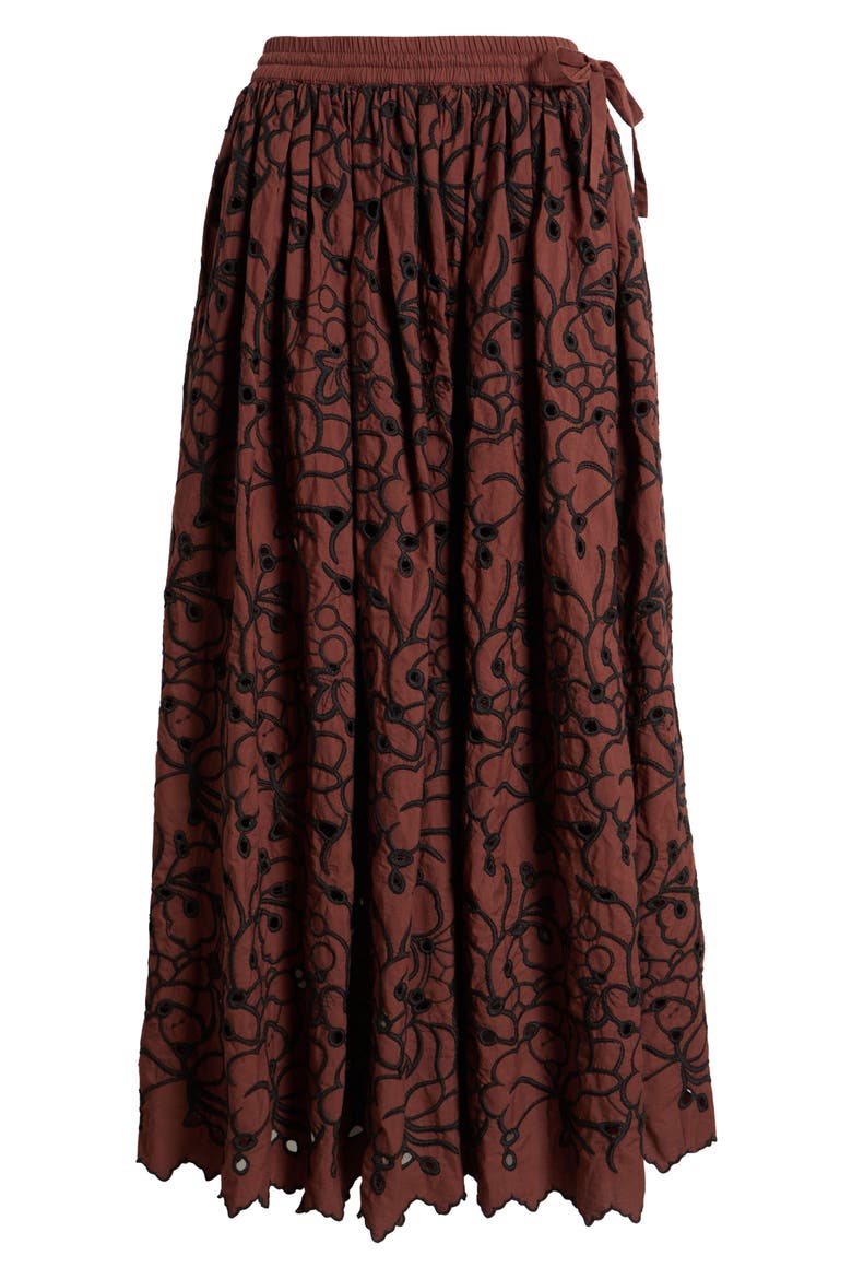 Fantasia Embroidered Eyelet Midi Skirt, Alternate, color, BROWNSTONE EMBROIDERY