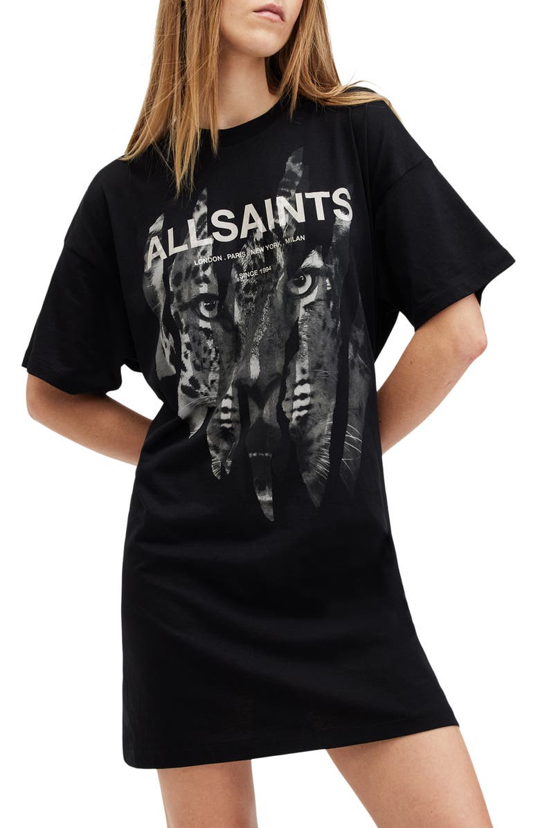 AllSaints Rip Roar Graphic Cotton T-Shirt Dress, Alternate, color, 