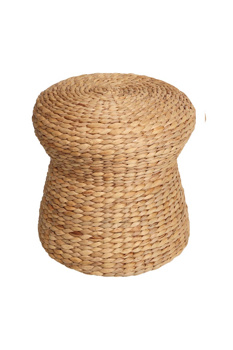 Alberto Bohemian Woven Water Hyacinth Pouf Stool, Hourglass Ottoman Footrest and Extra Seating for Living Room Decor, Main, color, Natural