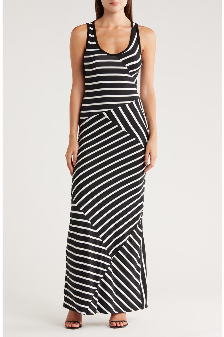 Panel Maxi Dress, Main, color, BLACK WHITE