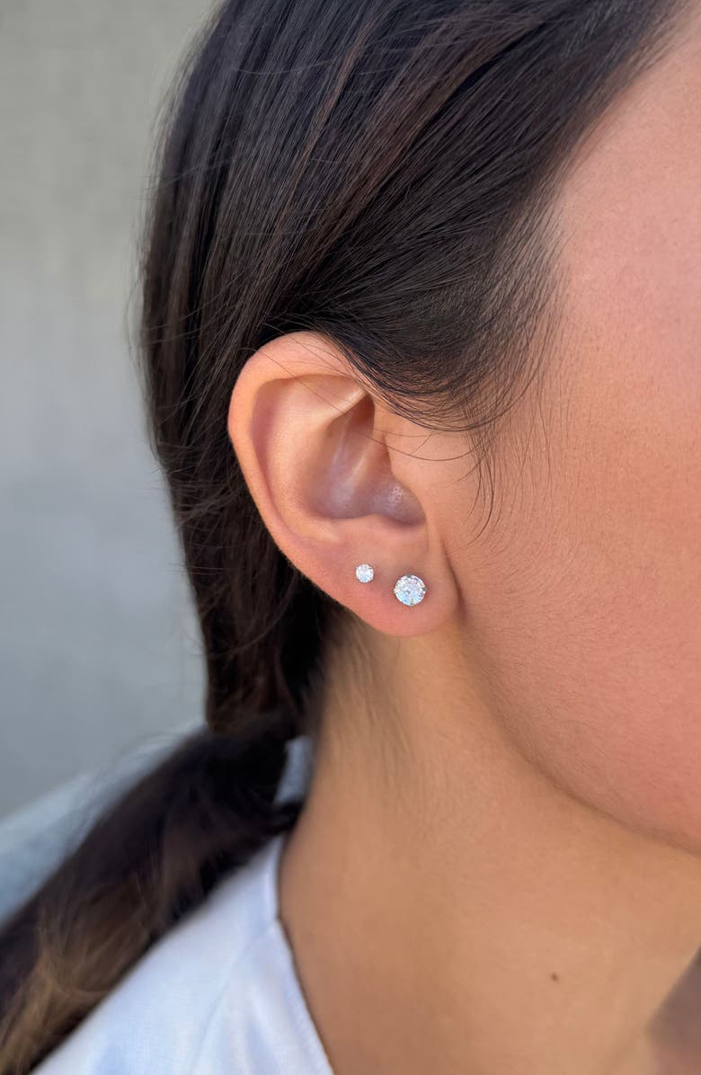 ADORNIA FINE Set of 2 Assorted Solitaire 925 Sterling Silver Crystal Stud Earrings, Alternate, color, Silver