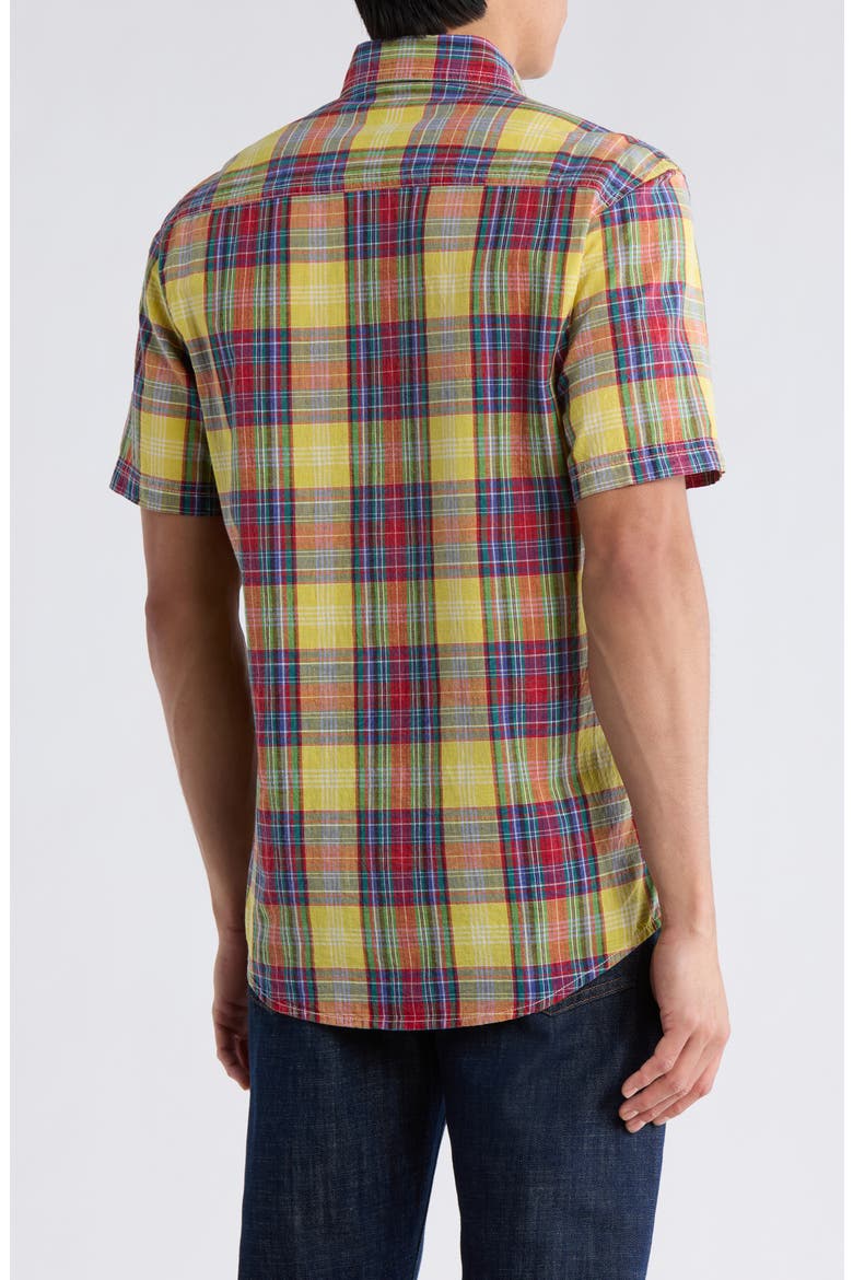 Madras Short Sleeve Button-Down Shirt, Alternate, color, RED PLAID