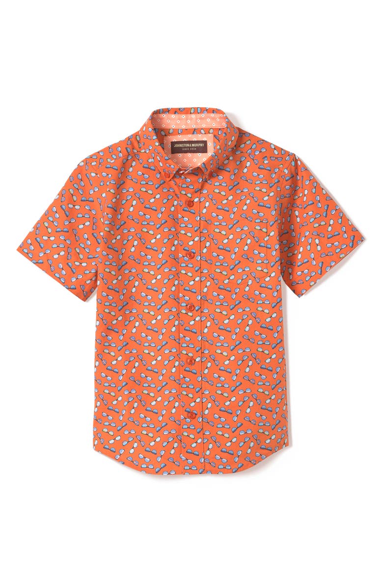 Johnston & Murphy Kids' Sunglasses Print Short Sleeve Button-Down Shirt, Main, color, 