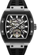 Kenneth Cole New York Skeleton Tonneau Automatic Silicone Strap Watch, 41.5mm x 53.5mm