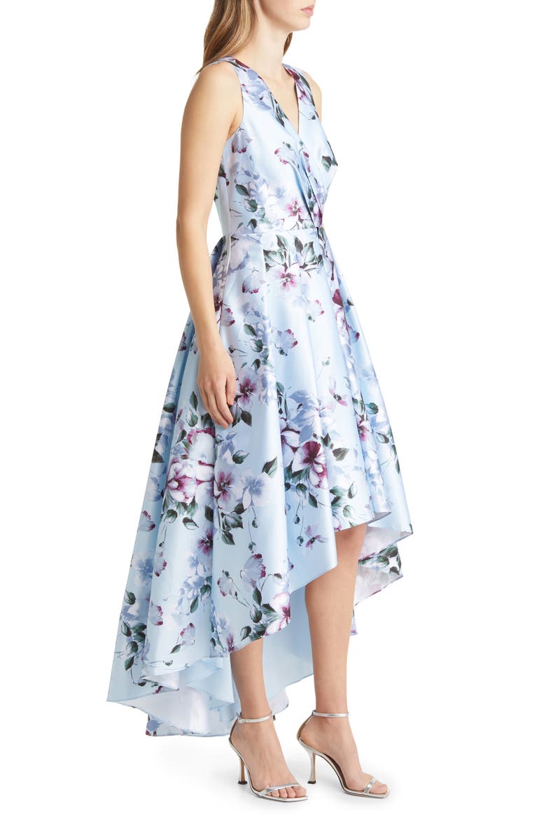 Floral High-Low Cocktail Dress, Alternate, color, SKY COMBO